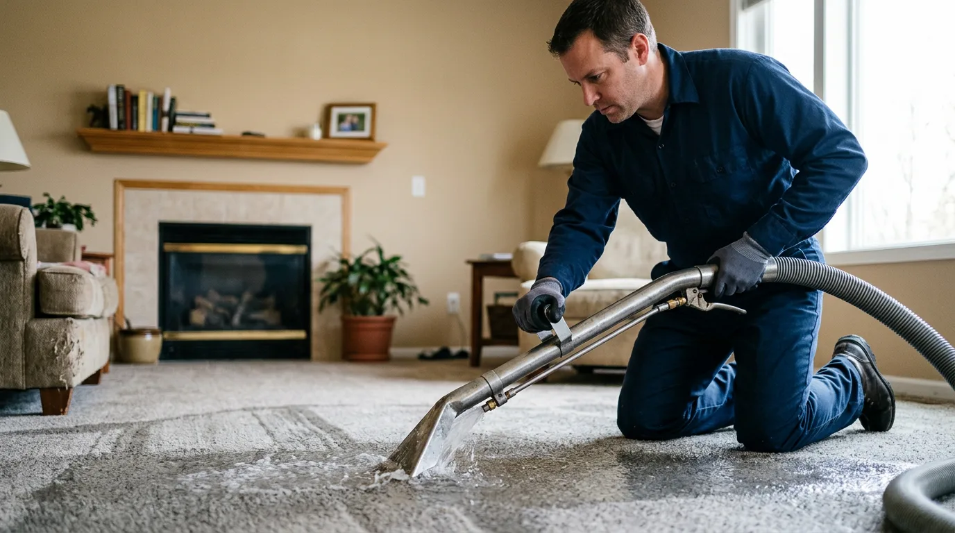 Water damage restoration technician working near Fredericksburg, IA